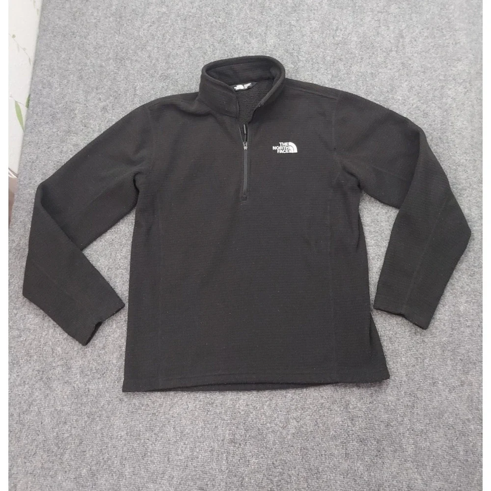 North Face Fleece Pullover Mens Medium Black 1/4 Zip Logo Outdoor Mock Neck